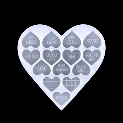 White Valentine's Day Heart with Word DIY Silicone Pendant Molds, Resin Casting Molds, for UV Resin, Epoxy Resin Jewelry Making, White, 95x92x5mm