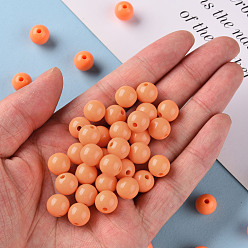 Coral Opaque Acrylic Beads, Round, Coral, 10x9mm, Hole: 2mm, about 940pcs/500g