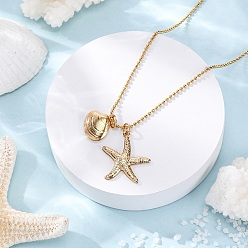 Золотой Летний пляж 304 ожерелья из нержавеющей стали с подвесками в форме ракушки морской звезды, золотые, 17.72 дюйм (45 см)