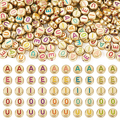 (52) Непрозрачная лаванда 500 шт. 5 стили покрытия непрозрачные акриловые бусины, плоский круглый с буквой aeiou, с эмалью, разноцветные, 7x3.5 мм, отверстие : 1.5 мм, 100 шт / стиль