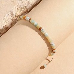 Flower Amazonite Natural Flower Amazonite Heishi Beaded Braided Bracelets, Adjustable Bracelets for Women, Inner Diameter: 2.36 inch(6cm)