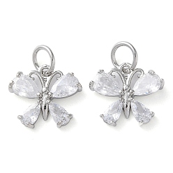 Платина Покрытие стойки латунь микро-паве прозрачные циркониевые украшения, долговечный, с прыжковых колец, цветок, платина, 12.5x14x3 мм