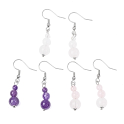 Смешанные камни 3 пары 3 стили серьги-подвески из натуральных смешанных камней, с 304 швензами из нержавеющей стали, круглые, цвет нержавеющей стали, 41.5~42.5x8.5 мм, 1 пара / стиль