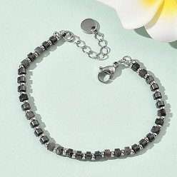 Лабрадорита Браслеты из натурального лабрадорита и немагнитного синтетического гематита для женщин, колонка, с 201 нержавеющей сталью и 304 фурнитурой из нержавеющей стали, бусина : 3 мм и 4.5x2 мм, 7-1/2 дюйм (19.1 см)