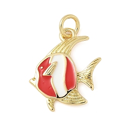 Красный Латунь эмаль подвески, рыбы прелести, с целью перехода в кольце, без свинца и без кадмия, долговечный, стойки покрытие, реальный 18 k позолоченный, красные, 17.5x14x2.5 мм, отверстие : 3.4 мм