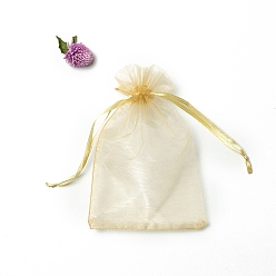 Лимонный шифон Прямоугольные сумки для хранения подарков из органзы на шнурке, лимонный шифон, 9x7 см