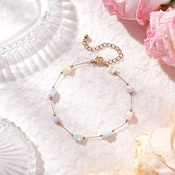 Разноцветный Браслеты из ракушек и 304 звеньев нержавеющей стали для женщин, самородки, красочный, 7-1/4 дюйм (18.4 см)