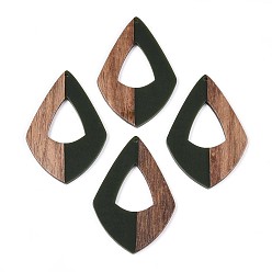 Черный Подвески из смолы и ореха, слеза, полый, чёрные, 62.5~63x41.5~42x3 мм, отверстие : 1.8 мм