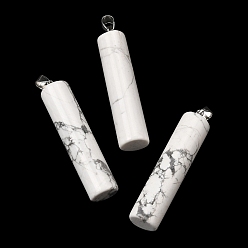 Говлит Естественно Howlite большие кулоны, Подвески в виде колонн с 304 защелкивающимися креплениями из нержавеющей стали, цвет нержавеющей стали, 54.5~56x12~14 мм, отверстие : 6x4 мм