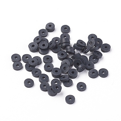 Black Eco-Friendly Handmade Polymer Clay Beads, Disc/Flat Round, Heishi Beads, Black, 4x1mm, Hole: 1mm, about 380~400pcs/strand, 17.7 inch