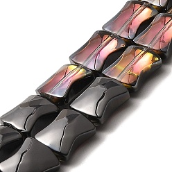 Индийский Красный Прозрачные стеклянные бусины гальваническим пряди, с половиным покрытием цвета радуги, бамбук совместное, Индийская красная, 12x10x5.5 мм, отверстие : 1 мм, около 49 шт / нитка, 24.02'' (61 см)