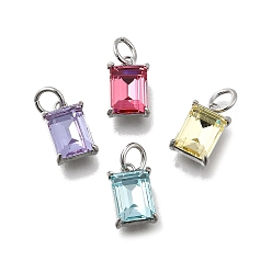 (52) Непрозрачная лаванда Прямоугольный латунный со стеклянными подвесками, одиночные каменные прелести, без кадмия и без свинца, долговечный, стойки покрытие, платина, разноцветные, 10.5x7x4.5 мм, отверстие : 3.5 мм