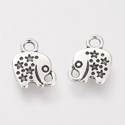 Argent Antique Breloque en alliage de style tibétain, éléphant, sans plomb et sans cadmium, argent antique, 11x8.5x1.5mm, Trou: 2mm, environ1000 pcs / 500 g
