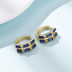 Настоящее золото 18K Прямоугольные серьги-кольца из латуни с микропаве из кубических цирконий, долговечный, стойки покрытие, без свинца и без кадмия, реальный 18 k позолоченный, 14.5x5.5x15.5 мм