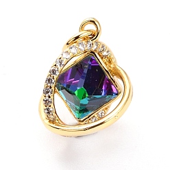 Настоящее золото 18K Латунные микро проложить кубического циркония подвески, долговечный, со стеклом, реальный 18 k позолоченный, 15x12.5x12 мм, отверстие : 3.6 мм