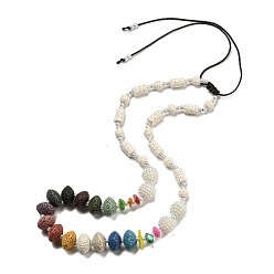Colorful Dyed Lava Rock with Shells,  Plastic Pearl Beads Necklaces, Colorful, 1.65~2.80 inch(4.2~7.1cm)