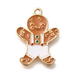 Gingerbread Man Новогодняя тема сплава эмали подвески, очарование пряничного человечка, золотой свет, 23x16.5x2 мм, отверстие : 1.6 мм