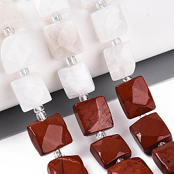 Природный Драгоценный Камень Нити бусин из натурального канадского нефрита, красной яшмы и радужного лунного камня, квадратный, граненые, 9~11x8~11x5~6.5 мм, отверстие : 0.7~0.9 мм, около 16 шт / нитка, 7.28~7.68'' (18.5~19.5 см)