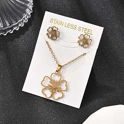 Золотой Цветок 201 ожерелья из нержавеющей стали с подвесками и серьги-гвоздики для женщин, золотые, 447 мм