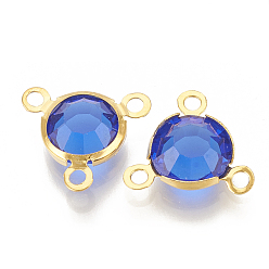 Синий Стеклянные прелести, с 304 вывод из нержавеющей стали, плоско-круглые, граненые, золотые, синие, 12x13x4 мм, отверстие : 1.5 мм
