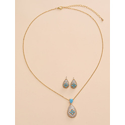 Золотой Комплекты из латунных подвесок и серег-гвоздиков с микропаве из кубического циркония, слеза, золотые, ожерелья: 17.72 дюйм(450мм); серьги: 13мм