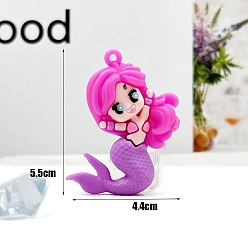 Фуксиновый Пвх пластиковый брелок, с железным кольцом, русалка, красно-фиолетовые, кулон: 5.5x4.4 см