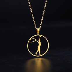 Golden 304 Stainless Steel Sport Gymnastics Outline Pendant Necklaces for Women, Golden, 17.72 inch(45cm)