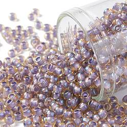 (926) Inside Color Light Topaz/Opaque Lavender Lined Тохо 8/0 круглые бусины, японский бисер, (926) внутри цвет светлый топаз / непрозрачная лиловая подкладка, 8/0, 3 мм, отверстие : 1 мм, Около 222 шт / 10 г
