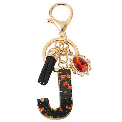 Letter J Resin Keychains, with Lobster Claw Clasps, Light Gold, Letter J, 103mm, Letter: 43.5x28x7.5mm