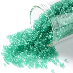 (72F) Transparent Frost Dark Peridot Toho perles de rocaille rondes, perles de rocaille japonais, (72 f) givre transparent péridot foncé, 15/0, 1.5mm, Trou: 0.7mm, environ15000 pcs / 50 g