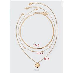 Сердце Ожерелья из сплава с подвесками из многослойной цепи для женщин, золотые, сердце, 17.72 дюйм (45 см)