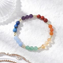 Смешанные камни Браслеты из бусин для девочек с натуральным аметистом, красной яшмой, красным авантюрином, синтетическим гематитом, лазуритом, цитрином, белым нефритом и зеленым авантюрином, внутренний диаметр: 2 дюйм (5 см)