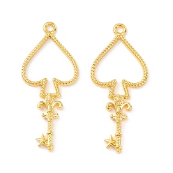 Golden Alloy Open Back Bezel Pendants, For DIY UV Resin, Epoxy Resin, Long-Lasting Plated, Pressed Flower Jewelry, Spades with Key, Golden, 48x21x3mm, Hole: 2mm