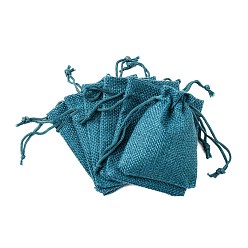 Dark Cyan Burlap Packing Pouches Drawstring Bags, Dark Cyan, 9x7cm