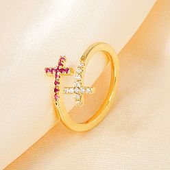 Фиолетовый Латунные микро проложить манжеты кольца кубического циркония, крестовые кольца для женщин, фиолетовые, размер США 12 3/4 (22 мм)