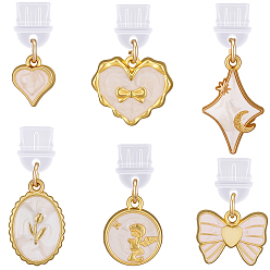 Розовый 6шт 6 стили ПВХ мобильные пылезащитные заглушки, с подвесками из эмали и сплава , сердце, овал и бант, золотые, туманная роза, 24~35 мм