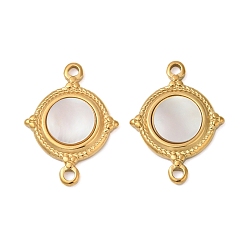 Настоящее золото 18K 304 плоские круглые подвески-соединители из натуральной белой нержавеющей стали, ионное покрытие (ip), реальный 18 k позолоченный, 22x16.5x2.5 мм, отверстие : 1.6 мм