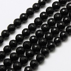Black Natural Malaysia Jade Bead Strands, Faceted Round Dyed Beads, Black, 8mm, Hole: 1mm, about 46pcs/strand, 14.5 inch