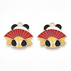 (123L) Белый крем непрозрачный блеск Подвески из эмали и сплава, без свинца и без кадмия, подвески в форме панды, золотые, огнеупорный кирпич, 21x21.8x1.2 мм, отверстие : 1.6~1.8 мм