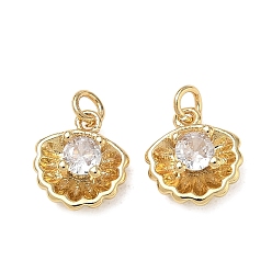 Shell Shape Colgantes de latón oceánico con circonitas cúbicas transparentes., dijes de animales marinos pulidos a mano, dorado, shell forma, 11x10x4 mm, agujero: 2.5 mm