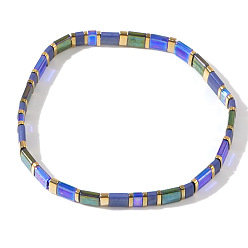 (52) Непрозрачная лаванда Винтажные этнические стеклянные бусины эластичные браслеты для женщин, прямоугольные, разноцветные, внутренний диаметр: 6-1/4 дюйм (16 см) ~ 6-1/2 дюйм (16.5 см)