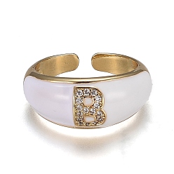 Letter B Brass Micro Pave Clear Cubic Zirconia Cuff Rings, Open Rings, with Enamel, Cadmium Free & Lead Free, Golden, Letter.B, US Size 7 1/4, Inner Diameter: 17.6mm
