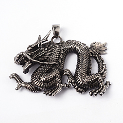 Античное Серебро 316 большие подвески из хирургической нержавеющей стали, дракон, античное серебро, 60x78x11 мм, отверстие : 7x9 мм