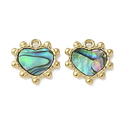Настоящее золото 18K 304 Подвески из нержавеющей стали с покрытием из натуральной раковины пауа/белой раковины методом ионного напыления (IP), сердце прелести, реальный 18 k позолоченный, 15.5x15.5x2.5 мм, отверстие : 1.6 мм