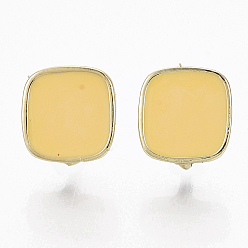 Gold Alloy Enamel Stud Earring Findings, with Loop and Cupronickel Pin, Square, Golden, Gold, 9.5x9mm, Hole: 3mm, Pin: 0.7mm
