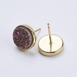 Разноцветный Серебристые серьги, с латунной найти, плоско-круглые, красочный, 9.5x16~16.5 мм , штифт: 0.8 мм