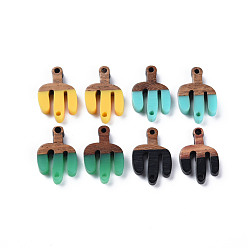 Mixed Color Opaque Resin & Walnut Wood Links Connectors, Two Tone, Cactus, Mixed Color, 18.5x12x2.5~3.5mm, Hole: 1.2mm