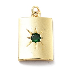 Зеленый Стойка гальванопокрытие латунь микропаве кубический цирконий и стеклянные подвески, долговечный, без свинца и без кадмия, прямоугольные, зелёные, 22.5x15x3.3 мм, отверстие : 3 мм