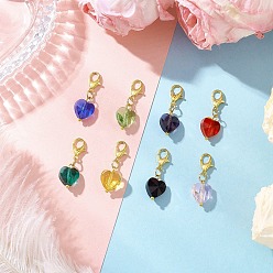 Золотой Стеклянные подвесные украшения в форме сердца, Сплав с застежками когтя омара, золотые, 28.5 мм