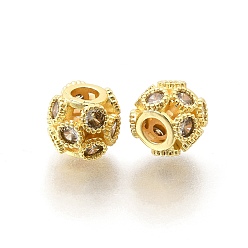 Золотой Латунные микропаве прозрачные кубики из циркония, стойки покрытие, долговечный, без свинца и без кадмия, полый круглый, золотые, 10x8.5 мм, отверстие : 3.6 мм